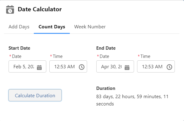 Date Calculator Count Days